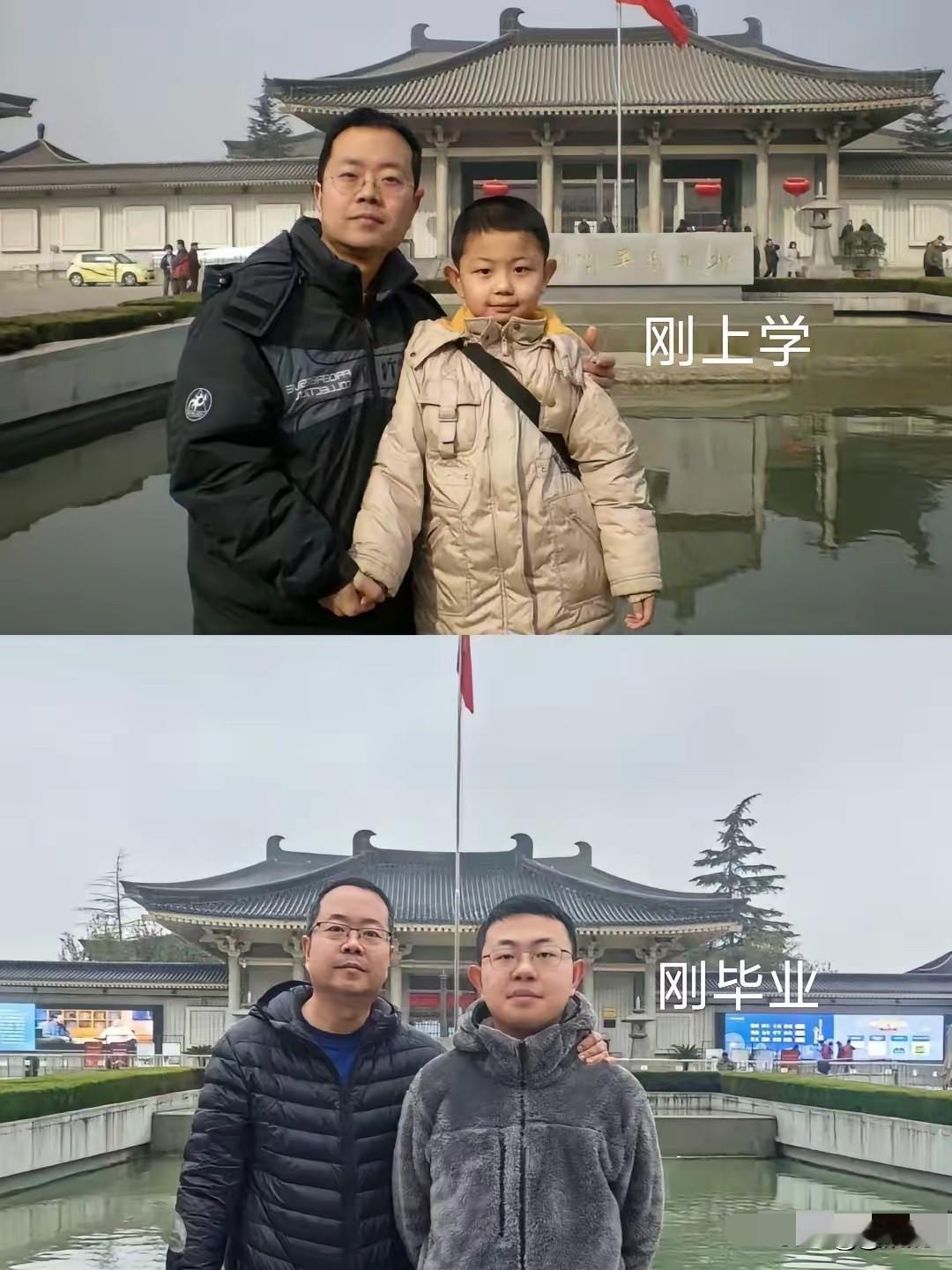 孩子长的太快了，看起来比父亲还老气[捂脸哭]