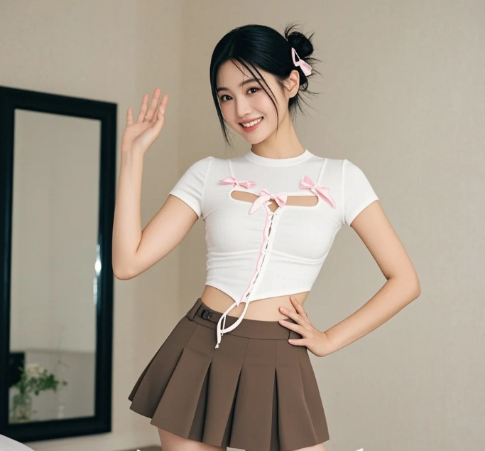 甜系少女微微笑，紧身衣藏不住好身材
