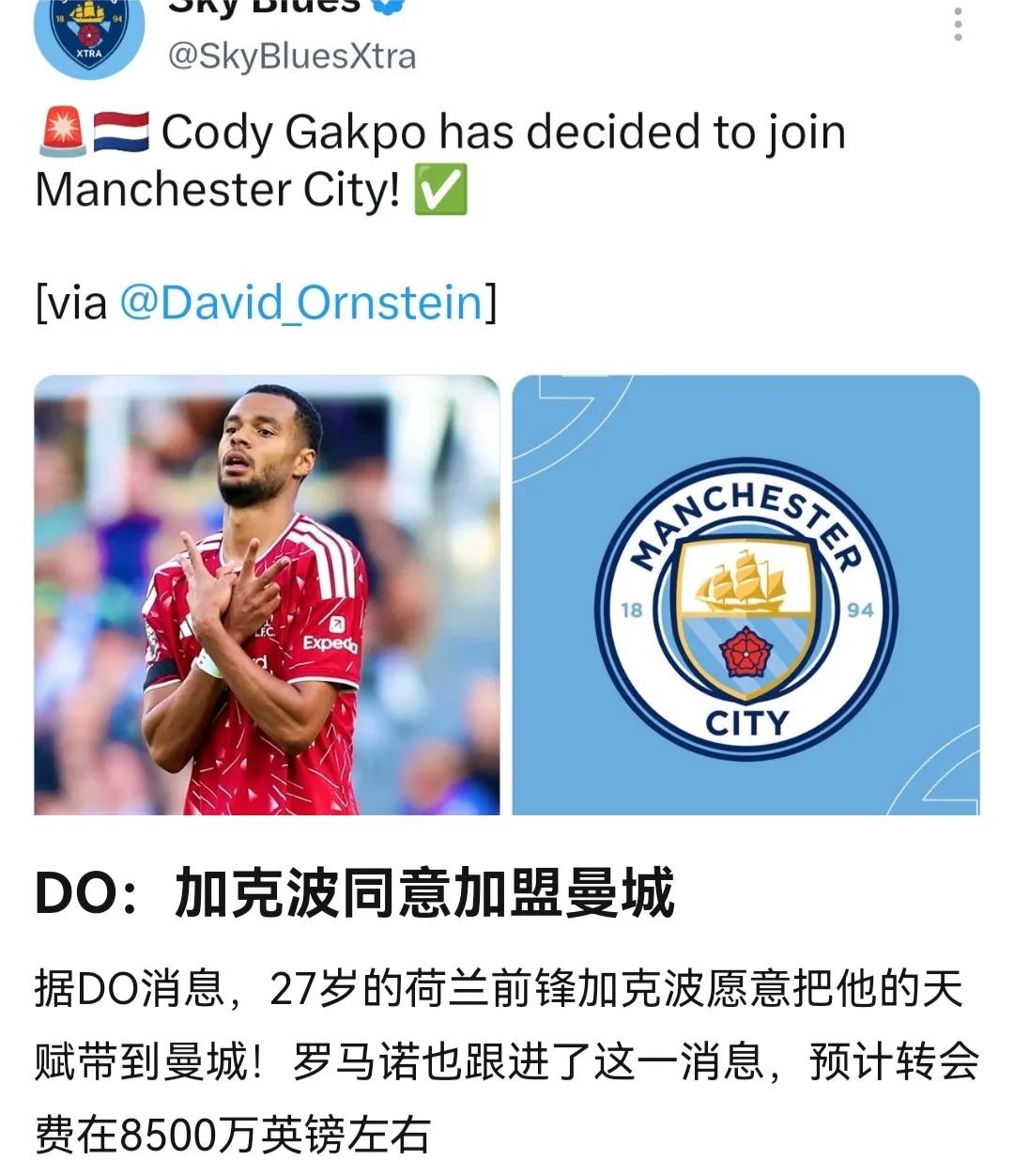 曼城获得这两员大将可以争冠！一个加克波，一个恩佐，都是英超名将。目前曼城