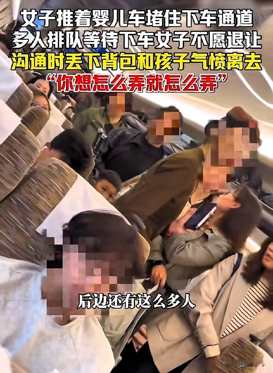 谁家的小公主这么横？一女子推着婴儿车堵住了下车通道，导致其他乘客无法下车，多次协
