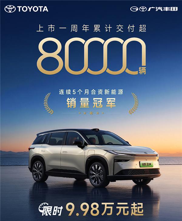 【合资新能源销冠！铂智3X年交付破8万辆】近日，汽车焦点从广汽丰田官方处获悉，铂
