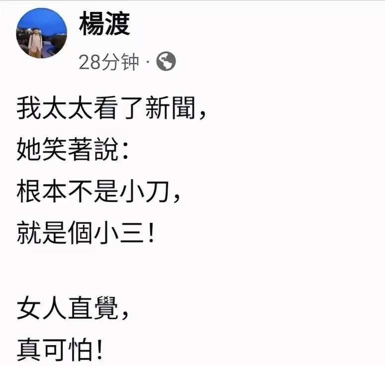 杨渡真是“宝刀已老”，杀人不见血，骂人都不带脏字的。杨渡称，我太太看了新闻，她