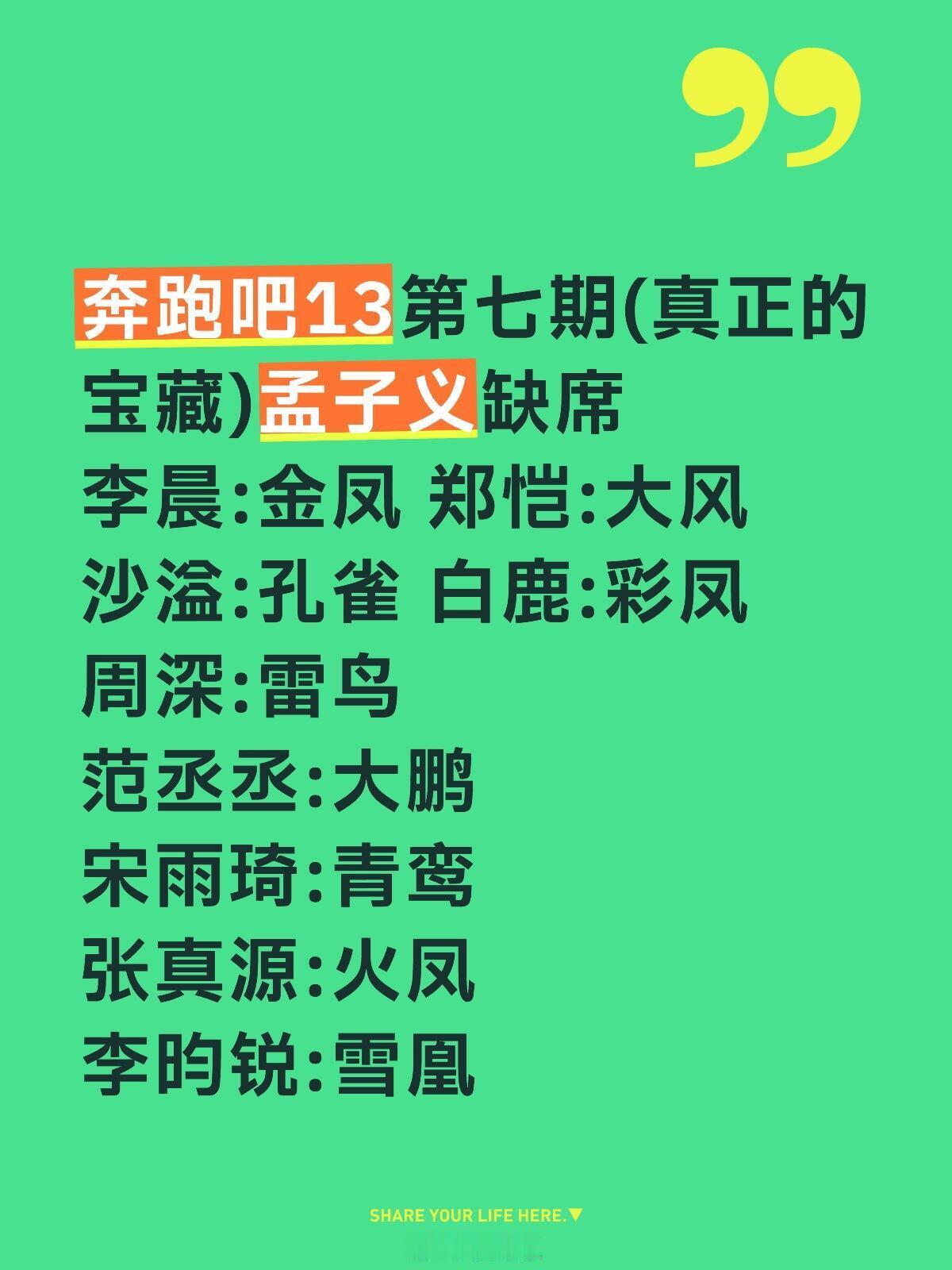 奔跑吧奔跑吧第七期真正的宝藏(孟子义缺席)鸟类造型，团队战李晨:金凤