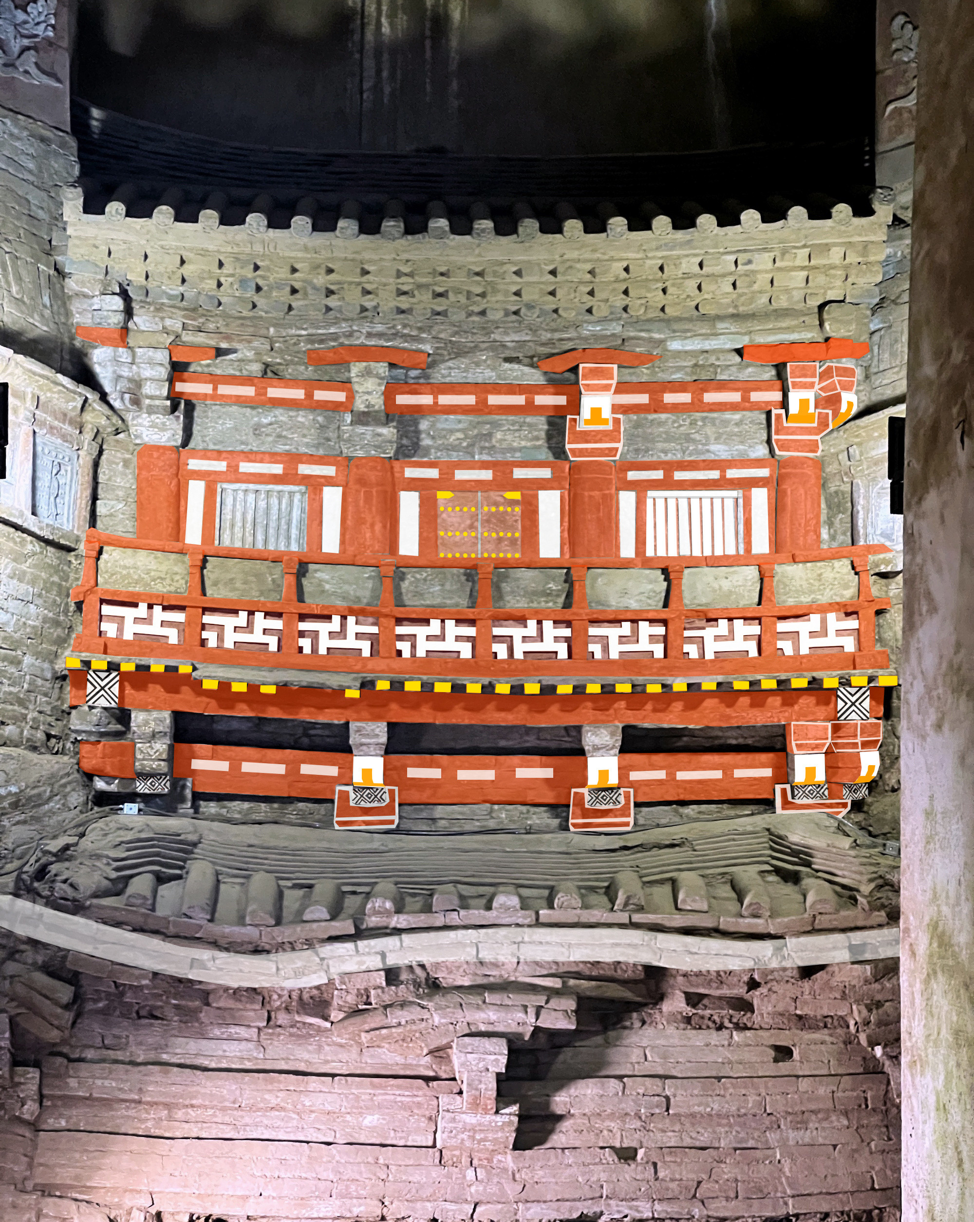 陕西宝鸡后唐李茂贞墓砖砌墓道门楼彩画复原，参考宝鸡考古所《五代李茂贞夫妇墓》中一