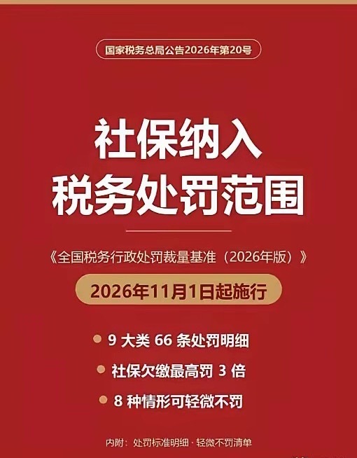 11月起，不交社保要被罚款了，打工者的福音来了11月1日新版全国税务行政处罚裁量