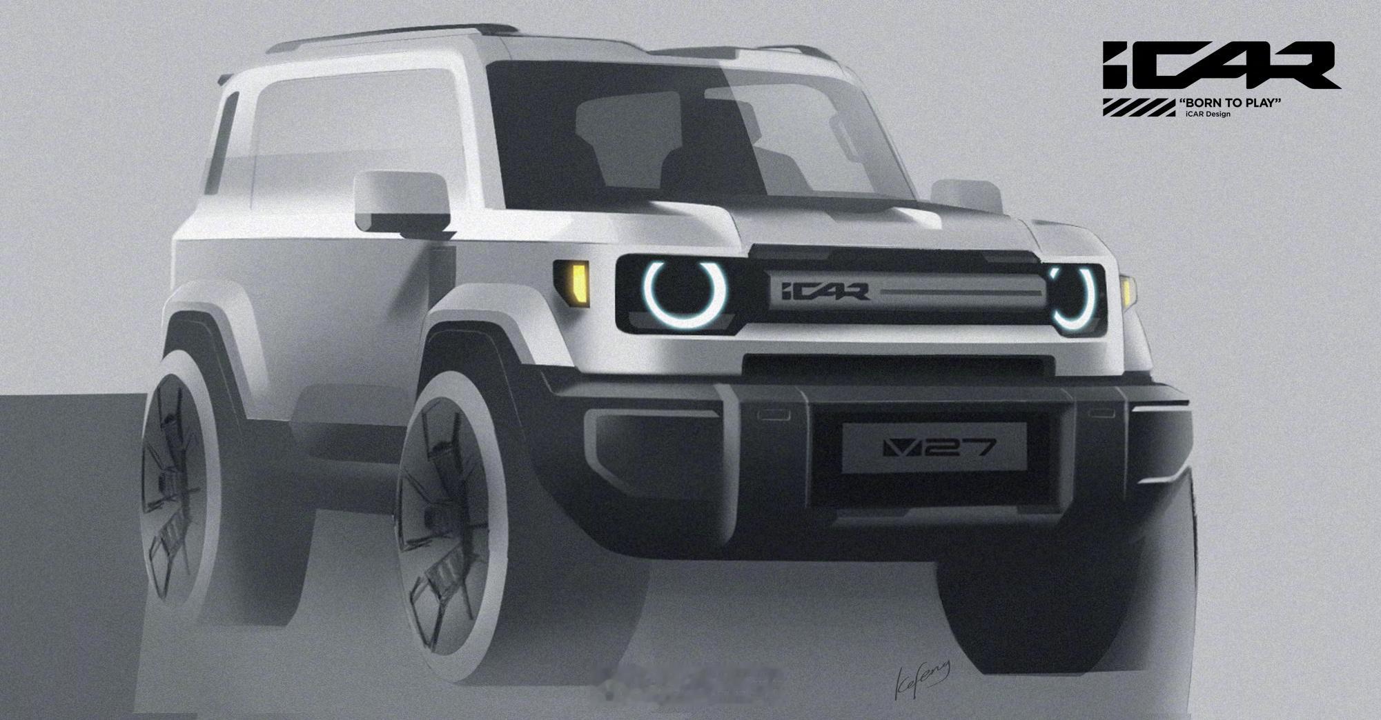 颜值即正义！iCarV27的渲染图很帅～期待着看这台方盒子的实车，“年轻人的第