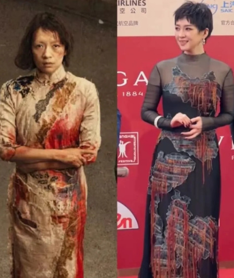 终于明白了章子怡为什么电影节要穿那件咸菜色礼服了，人家完全是为了自己的作品说话