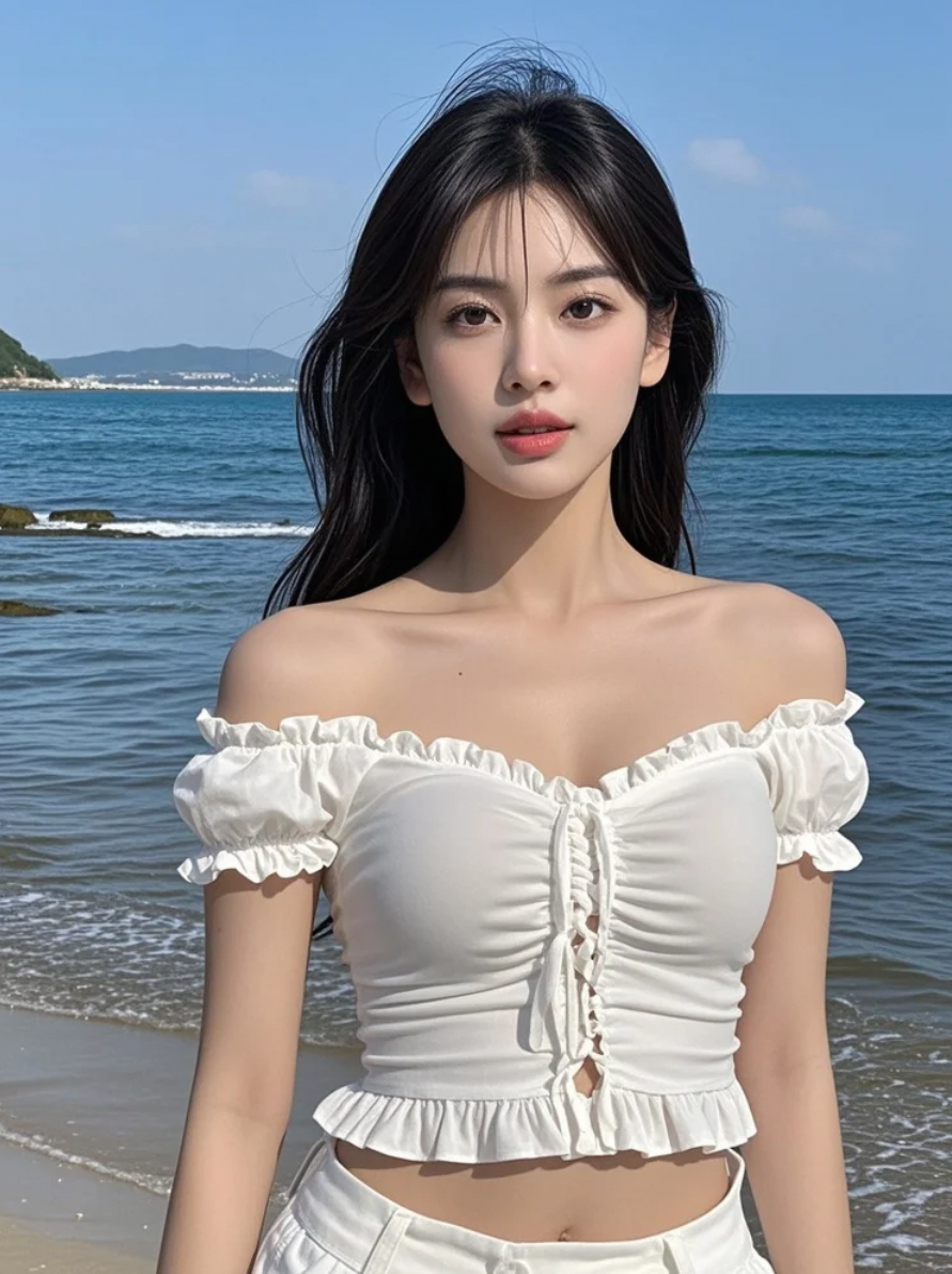她在海边穿长裙的样子，美得不像话