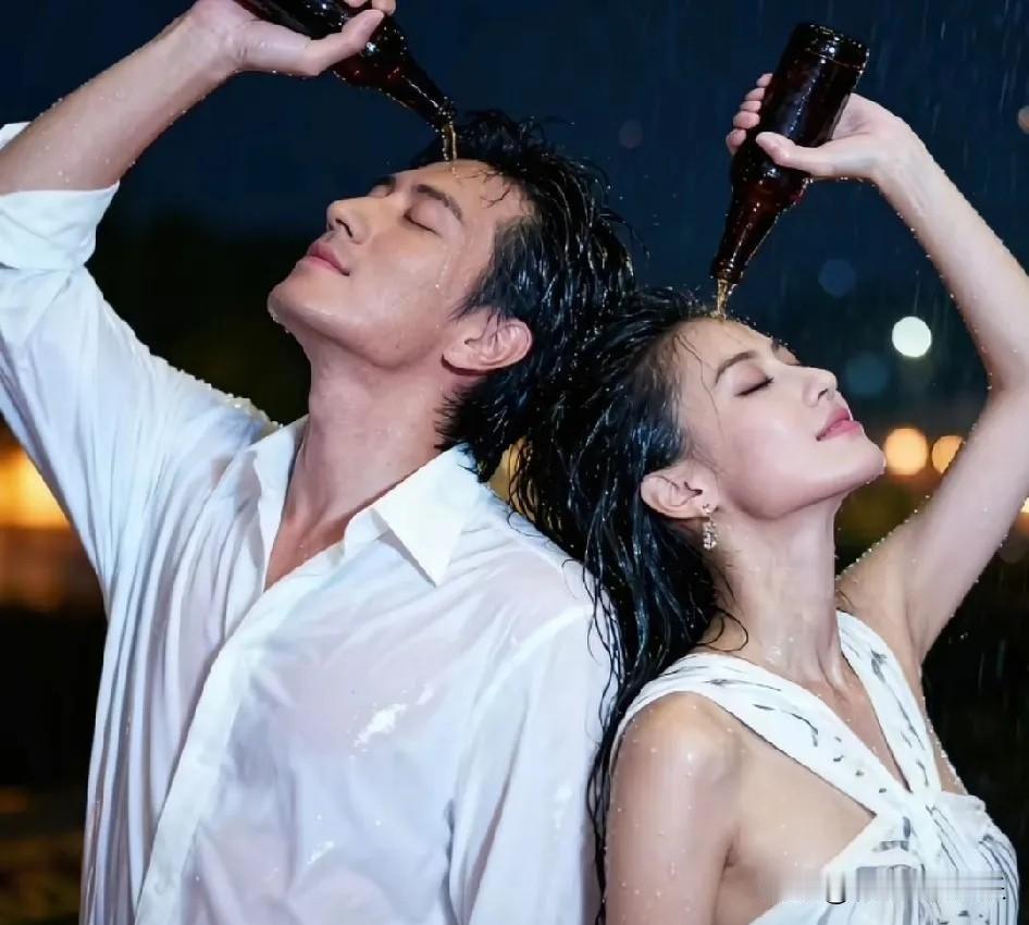 杨子病得不轻，用AI生成和黄圣依一起喝酒的照片，然后只剩杨子自己淋雨。杨子用