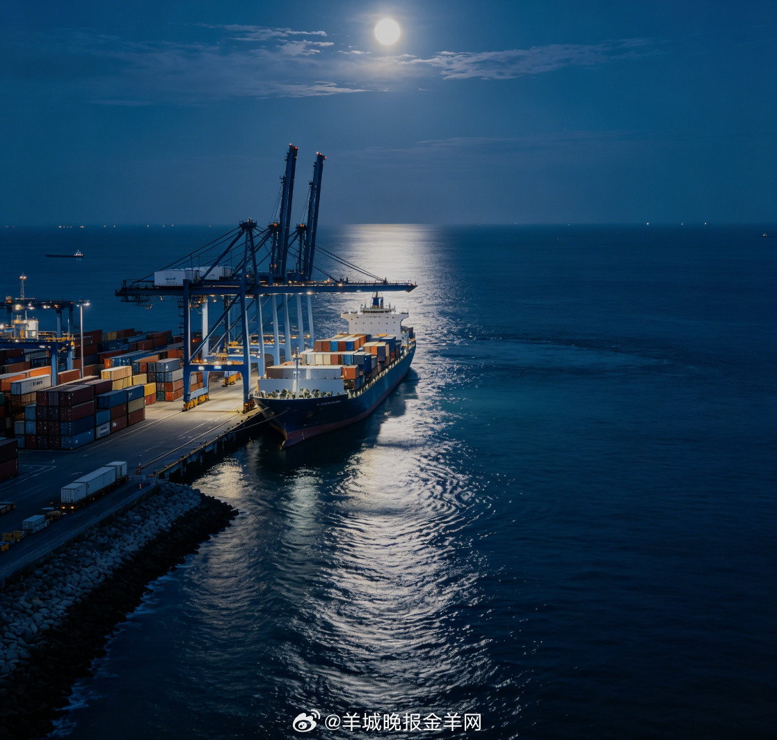 #晚安#皓月悬空，清辉落满集装箱码头，海风徐徐掠过岸堤。闲走码头边，轮船静泊水