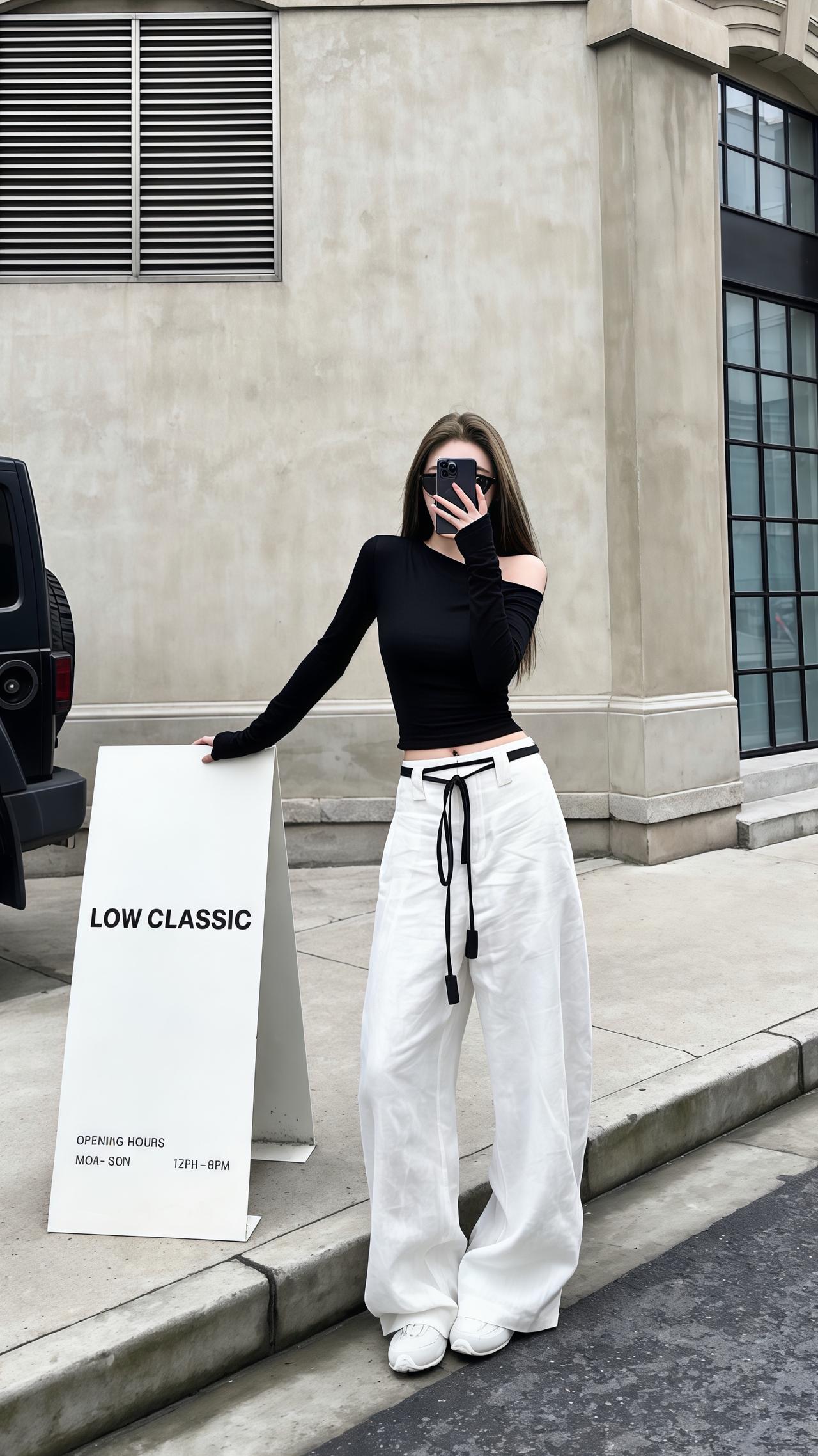 适合酷帅女生的白色裤子搭配指南纯欲辣妹风露肩显瘦上衣高级感辣妹打底衫