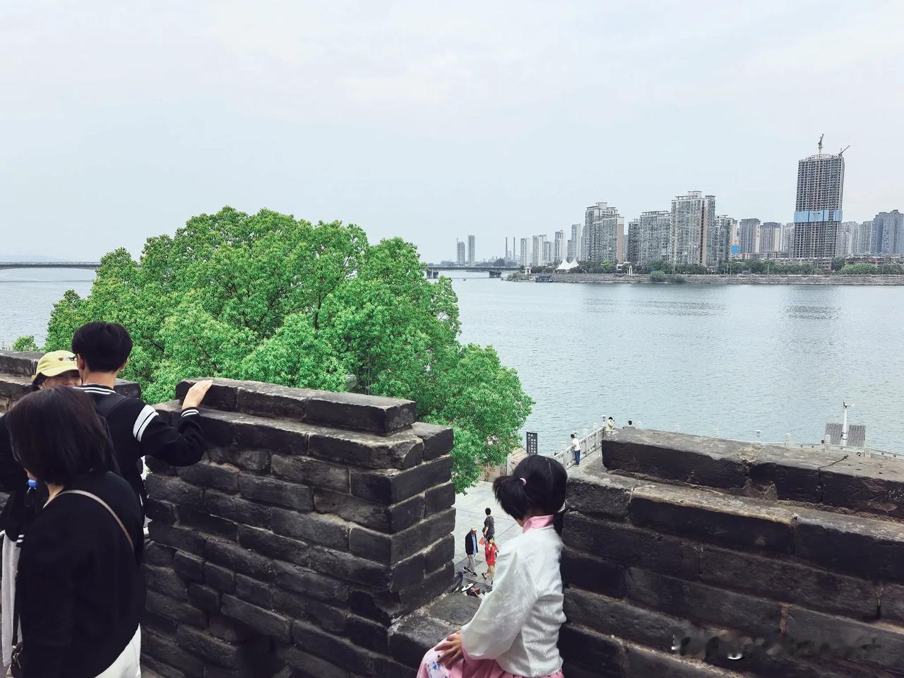 今天游览襄阳古城墙，有点尴尬。中午，去襄阳古城墙下喂鸽子时，我掏出了100元