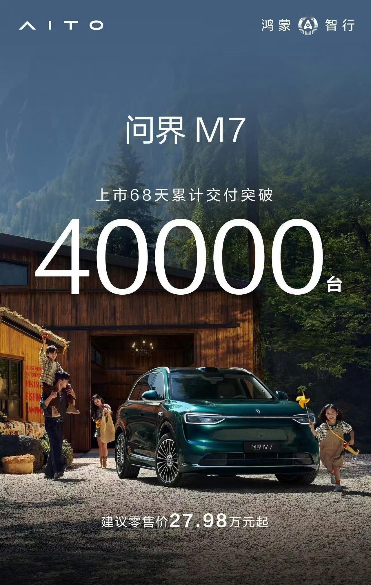 全新问界M7上市68天交付破4万台全新问界M7太能打了！上市68天交付破4万台，