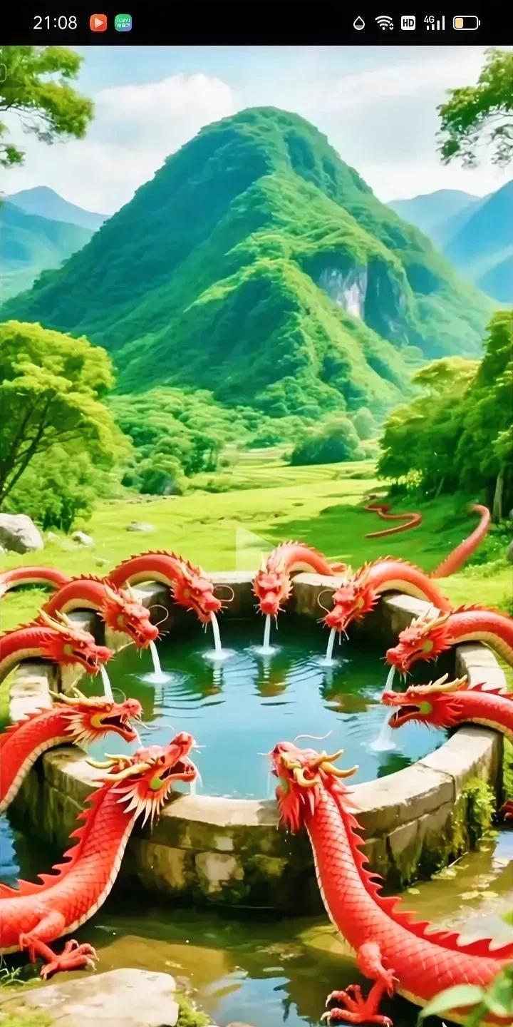 龙跃碧波间，山水画中游。