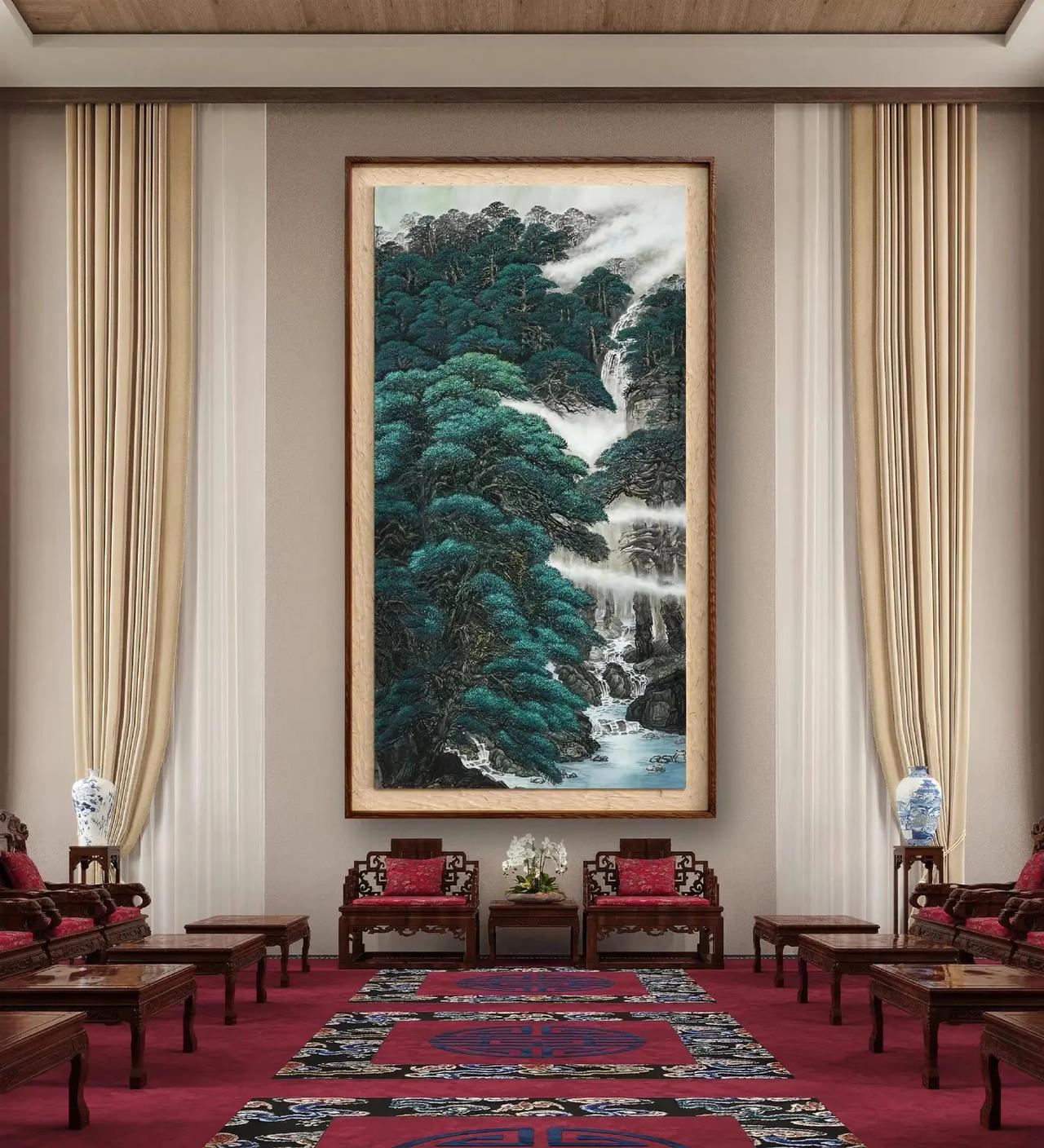 万壑松风。山水国画创作者中心创作灵感国画山水水墨画纯手绘尺寸248×1