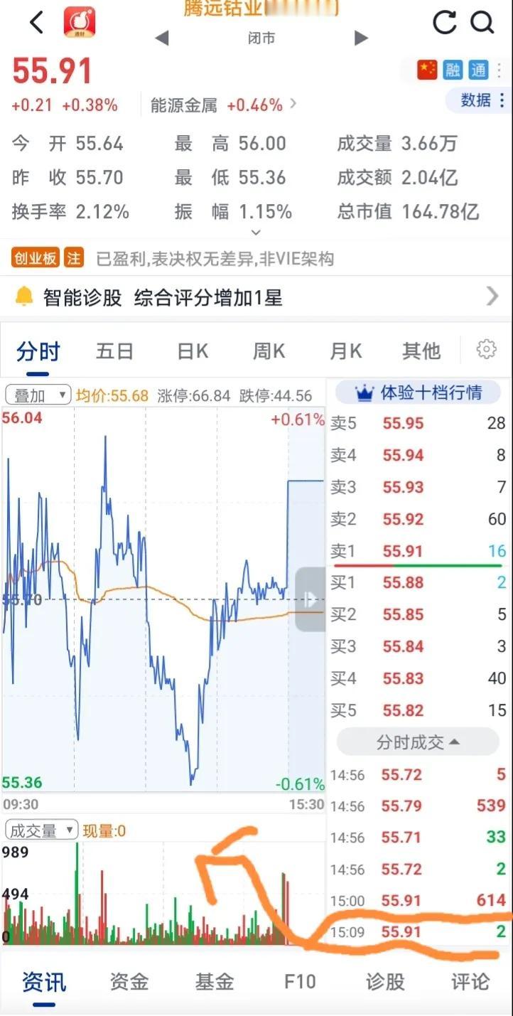 怪事处处有，大A特别多。这票最后3分钟集合交易，从55.7元一下子跃升到55.