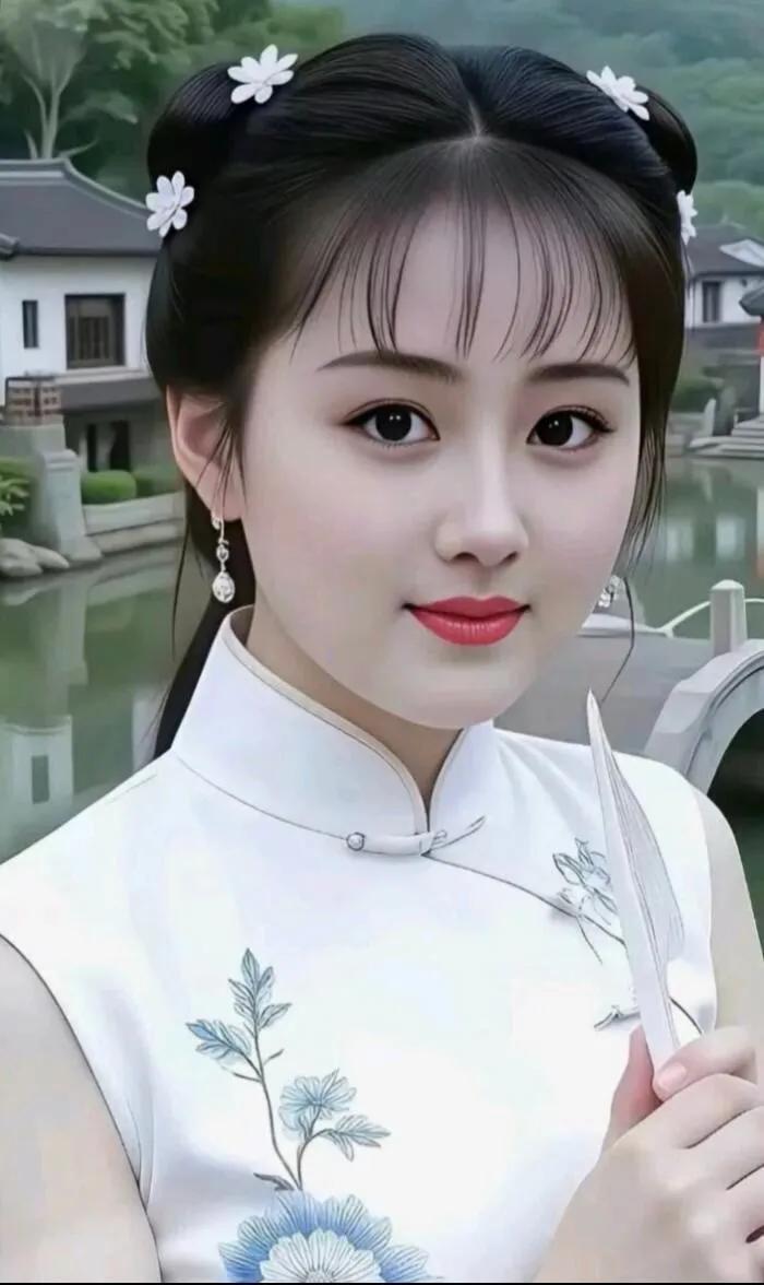 古风少女，手持折扇，温婉动人