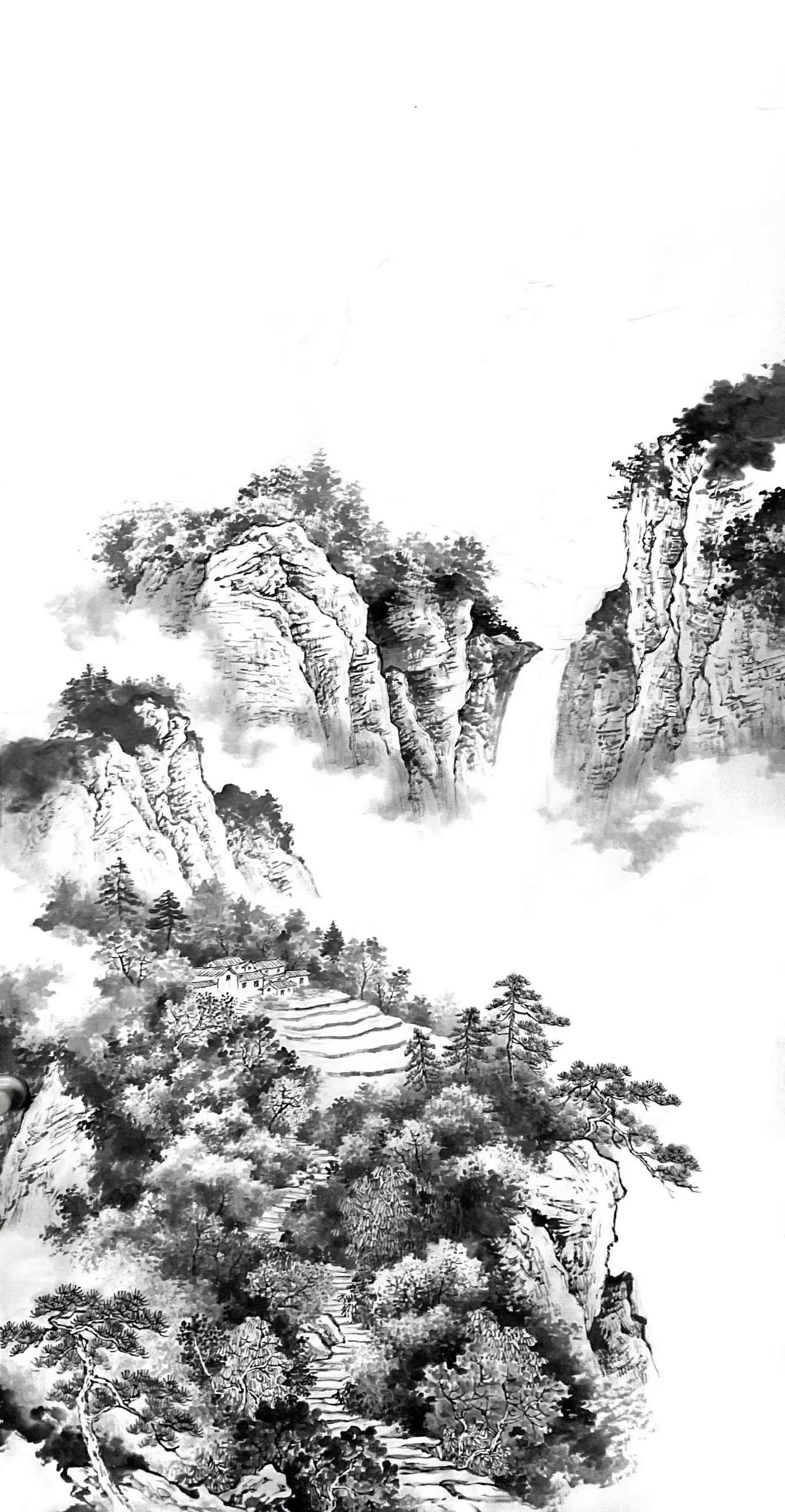 山水构图中。国画构图创作者中心创作灵感构图技巧国画