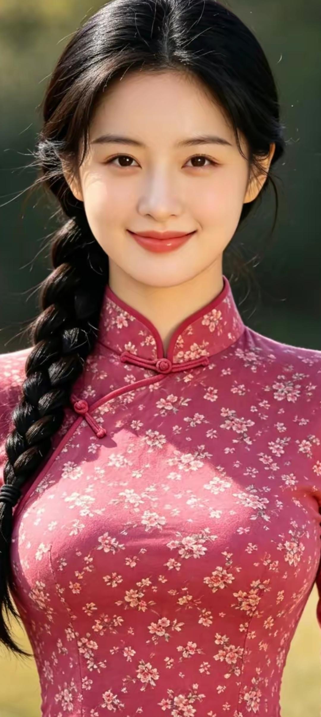 古风少女，花间笑语，红衣飘飘，美如画卷。