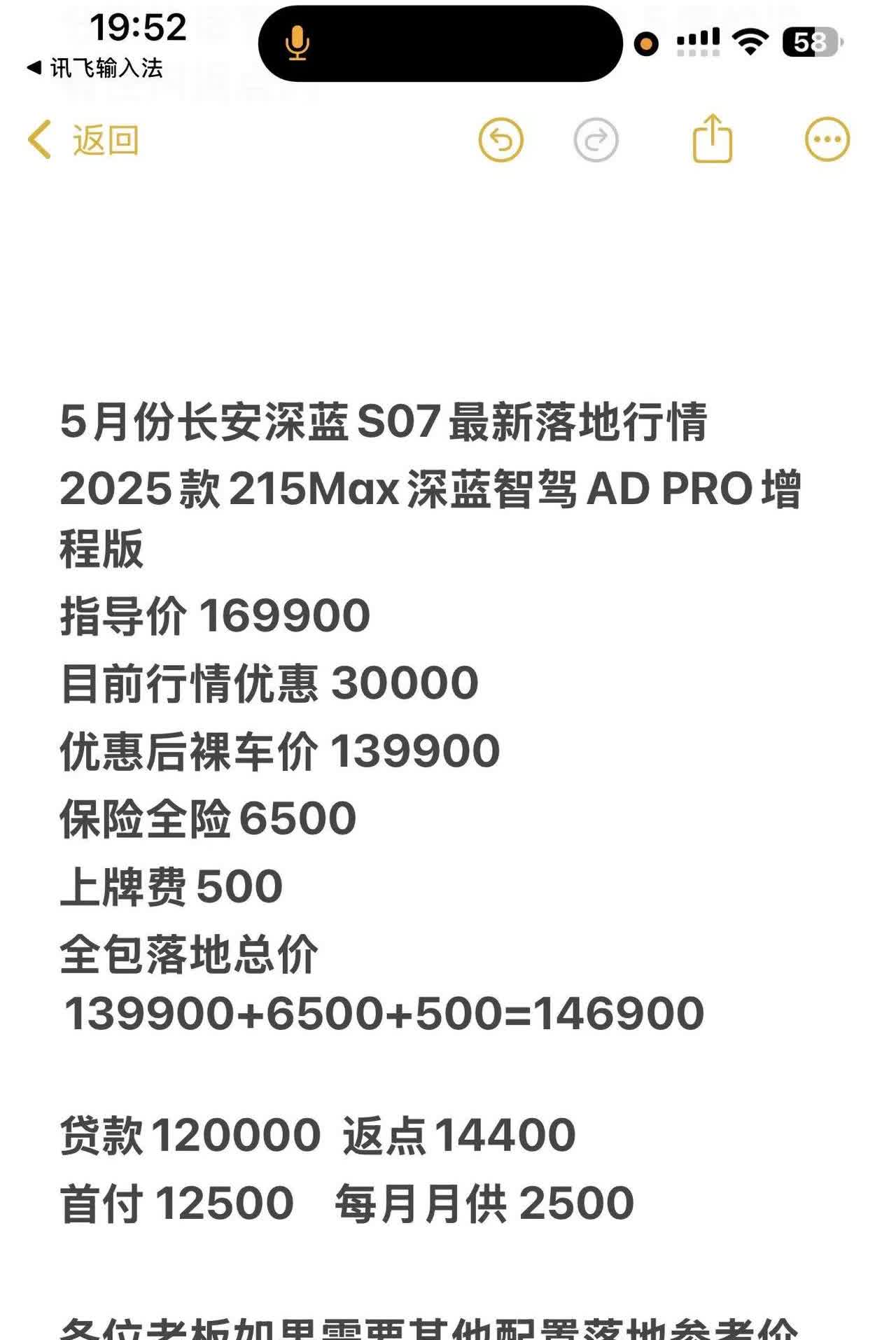 长安深蓝S07最新落地行情。