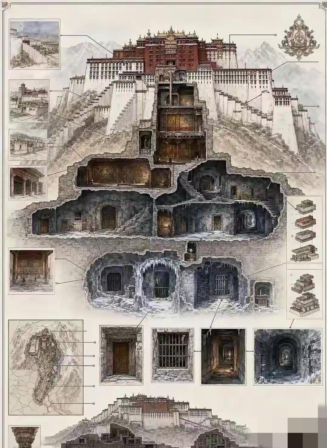 布达拉宫，快撑不住了。藏民每年往墙上泼牛奶蜂蜜，可真正要命的是地下那些"地垄"—