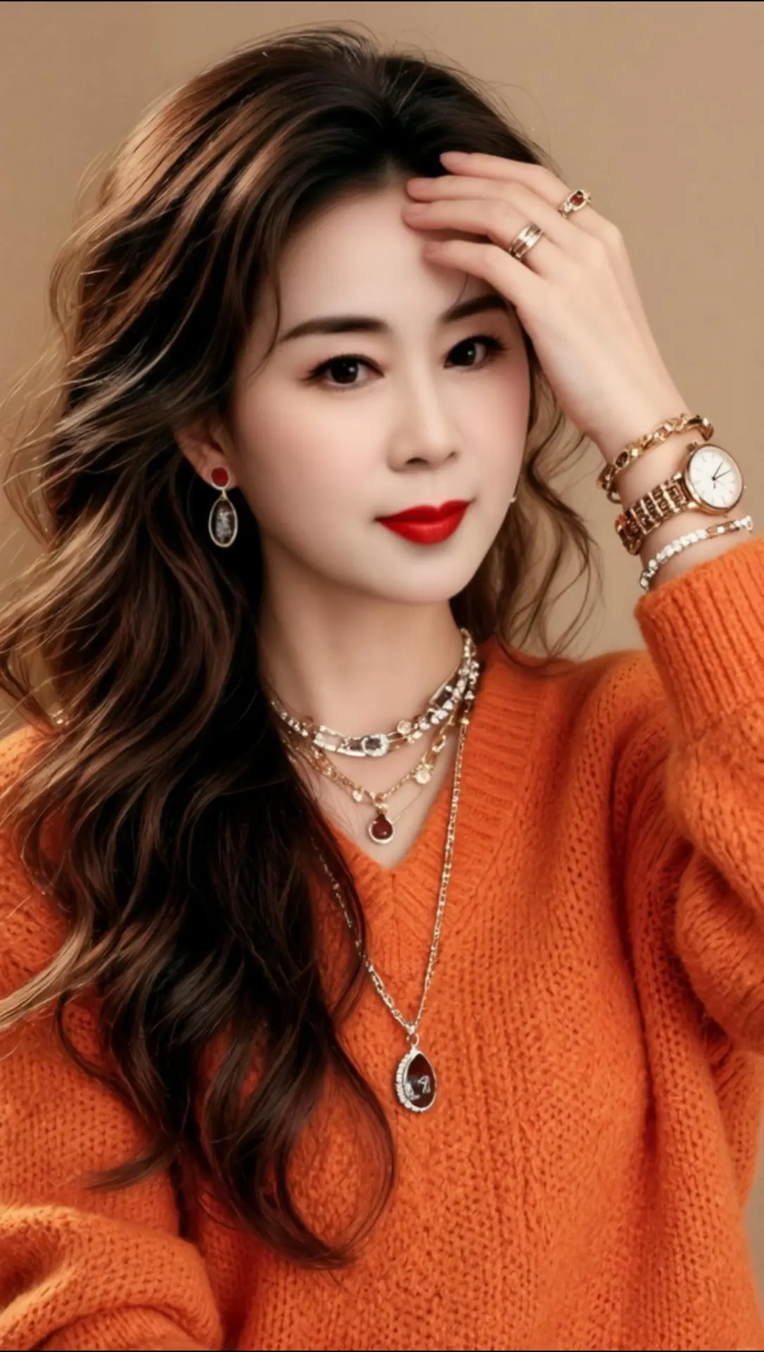 AI橙衣卷发写真 随变ai随便玩