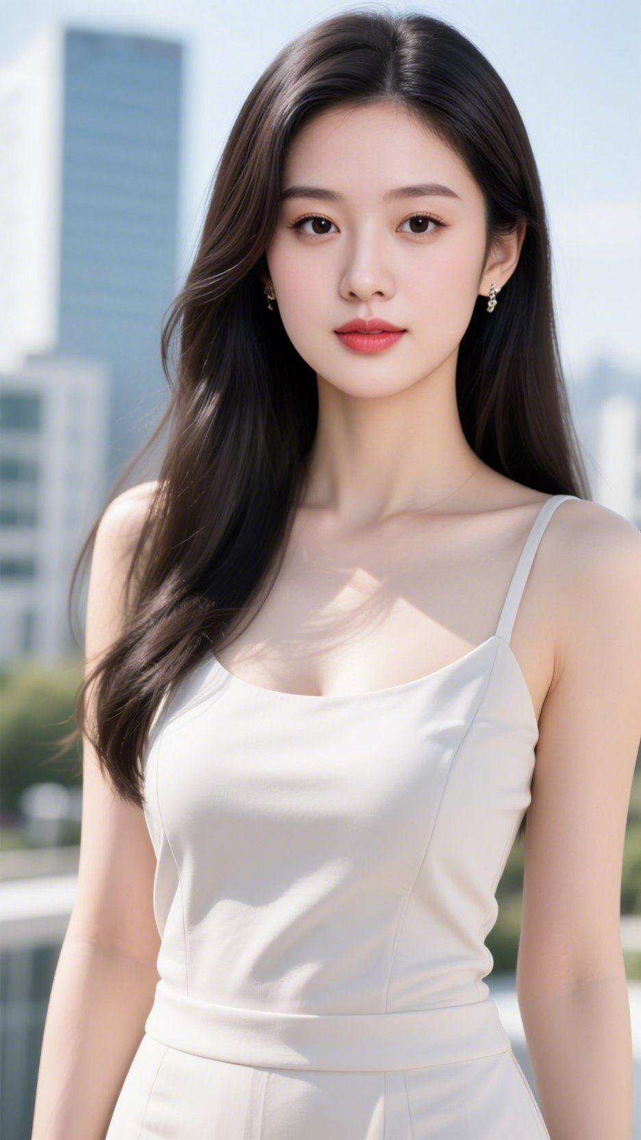 晴日都市盛景晴空如洗映高楼，暖日和风拂翠畴。远厦凌霄擎碧汉，长街拥绿