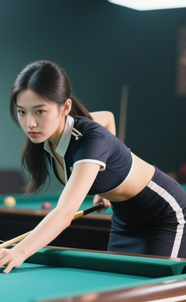 娇俏佳人台球秀，杆起杆落显风情