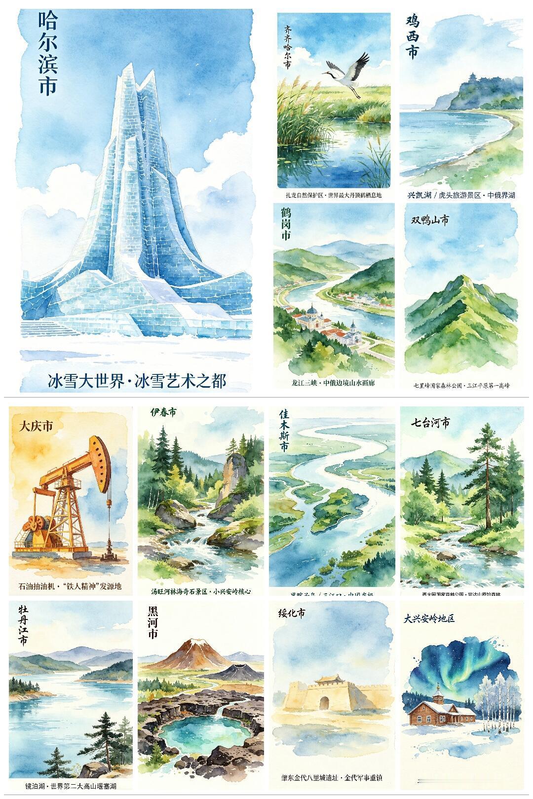 你们要的漫画版黑龙江省各市介绍图来了。