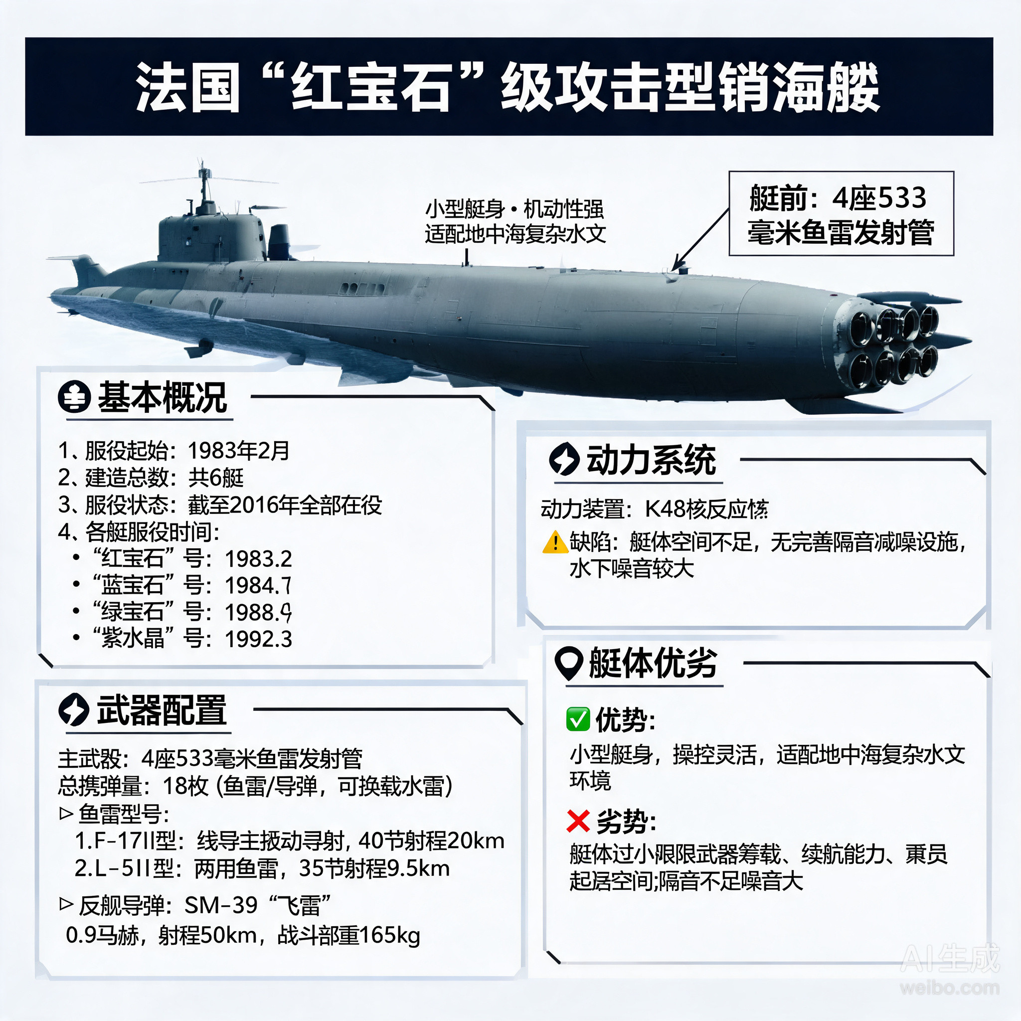 军事ai新视野法国“红宝石”级潜艇“红宝石”级潜艇是法国设计建造的攻击型核潜艇