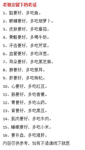 老祖宗留下的养生之道。古往今来都注重养生，老祖宗留下的养生知识