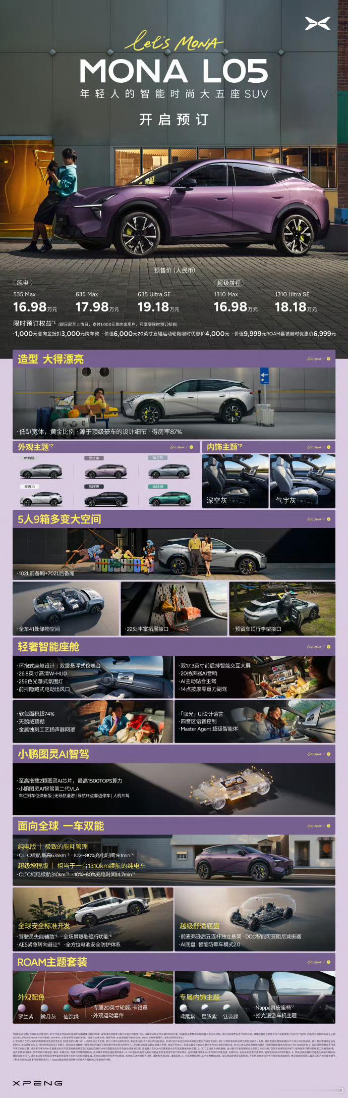 MONAL05预售，16.98万元起。预售阶段是5个配置版本：纯电535Max