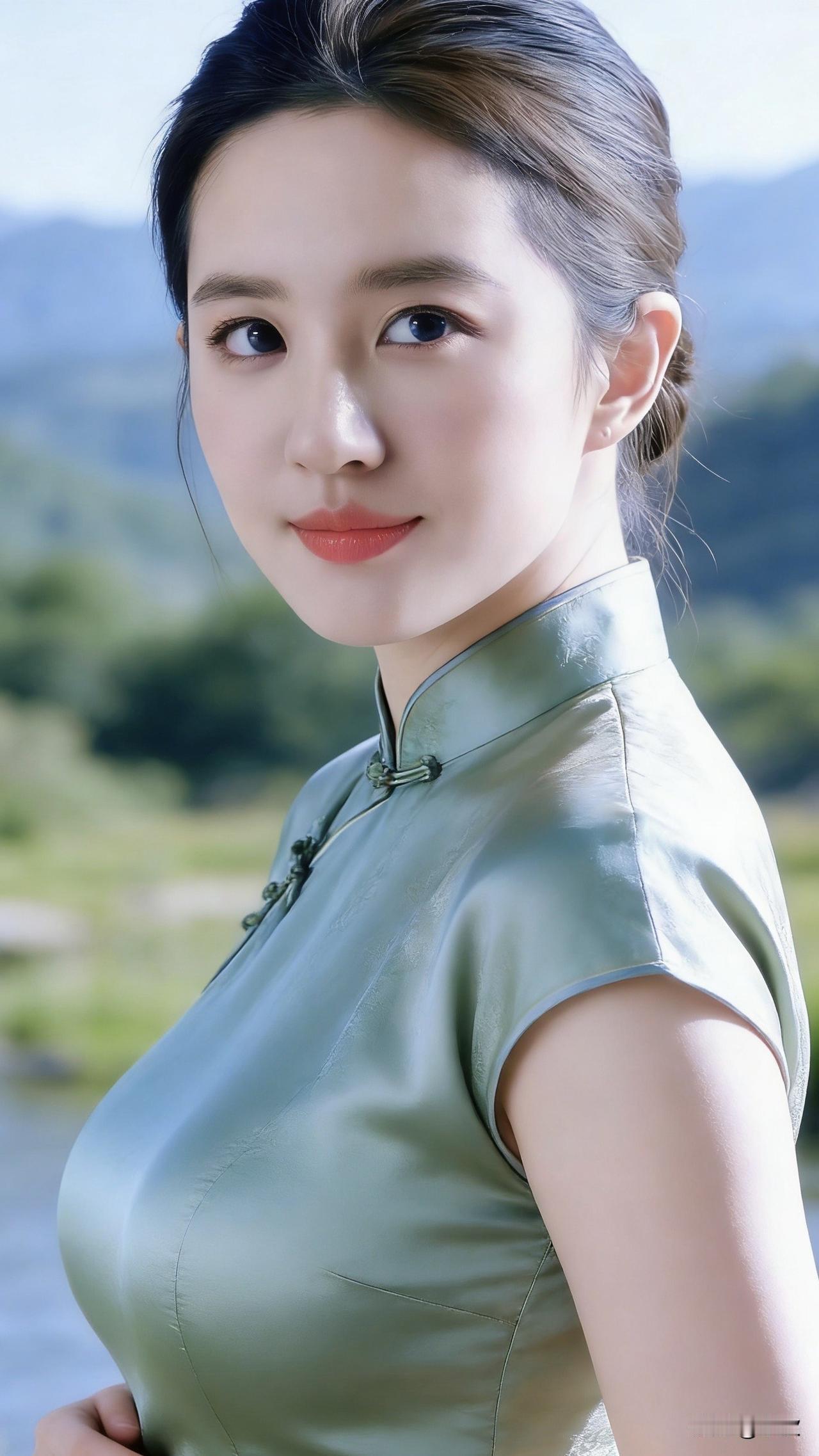 端午刚过，溪岸的风还裹着艾草的清香。晚晴穿着一身豆绿旗袍站在水边，绸缎料子在