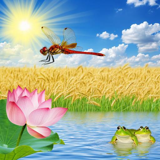 下联：小池新荷蛙鼓晴赏析：这幅对联的下联“小池新荷蛙鼓晴”与上联相映成趣。小