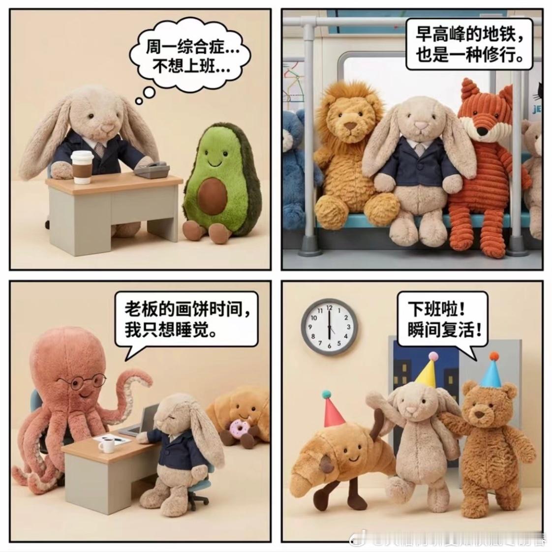 🌛夜晚即将满血复活：🐰🦁🦊🐻🐙🥑🥐