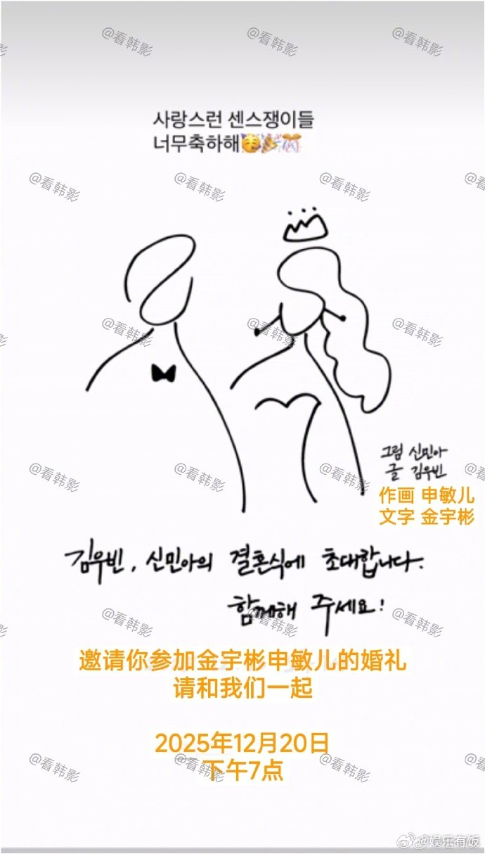 金宇彬申敏儿婚礼请帖太有爱了！金宇彬申敏儿的婚礼请帖曝光，请柬上的画是申敏儿亲
