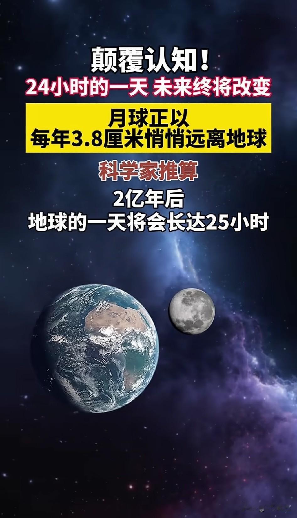地球一天变长，月亮远离我们。2亿年后，地球的一天将会长达25小时。科学家真的