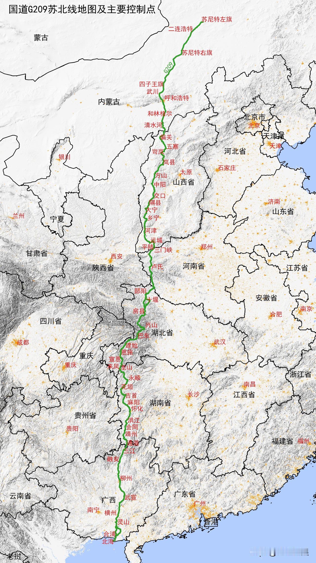 国道G209苏北线地图及主要控制点国道G209苏北线，全称苏尼特左旗—北海公路