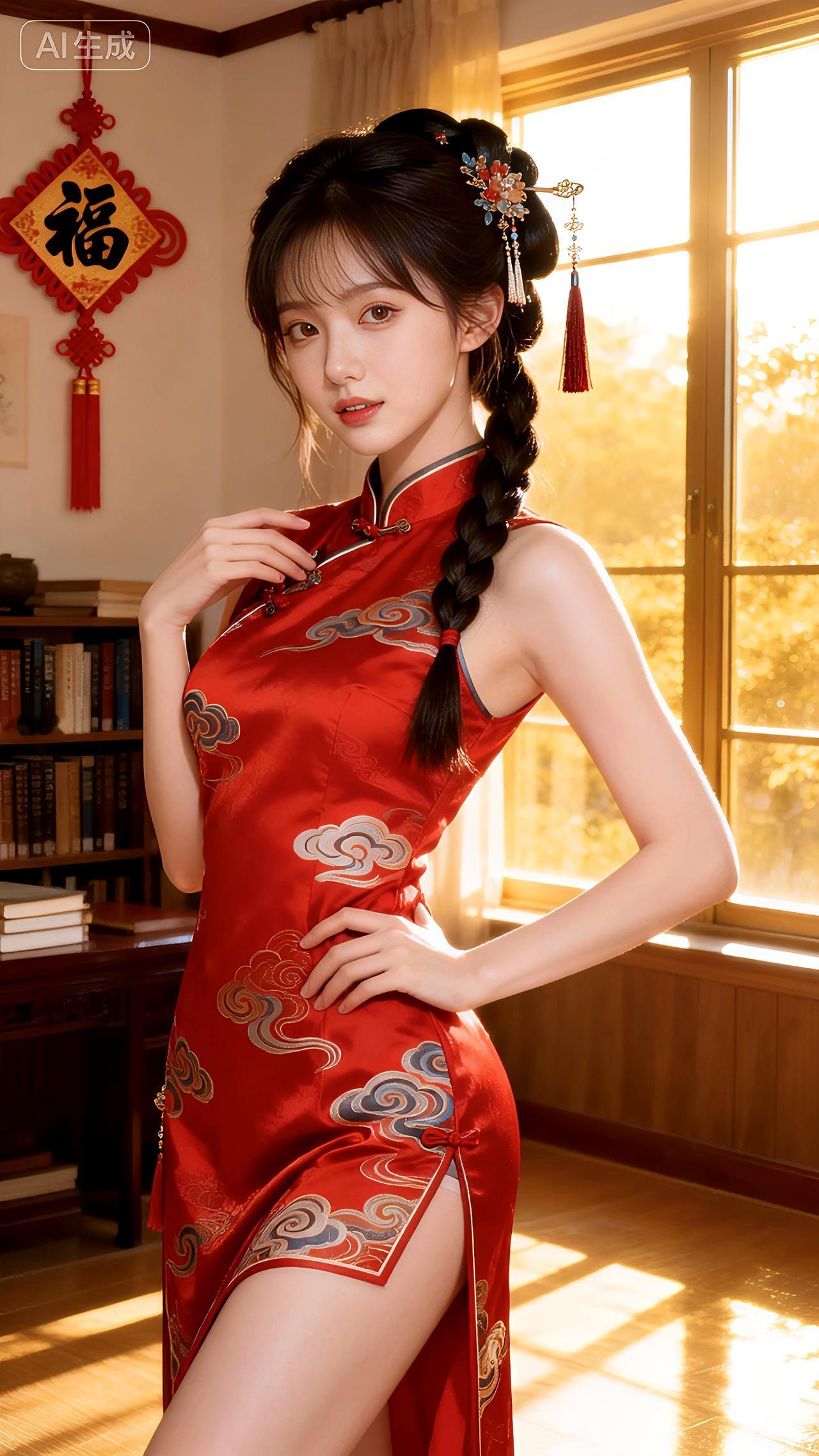 新春暖阳，衣袂飘飘于书墨年味间，展露东方典雅气韵，贺岁纳福。豆包壁纸