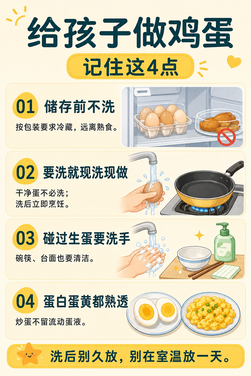 【#一家三口吃水洗鸡蛋后集体中毒#】“为了让孩子吃得干净，把鸡蛋洗好再放冰箱。”这个看似贴心的习惯，