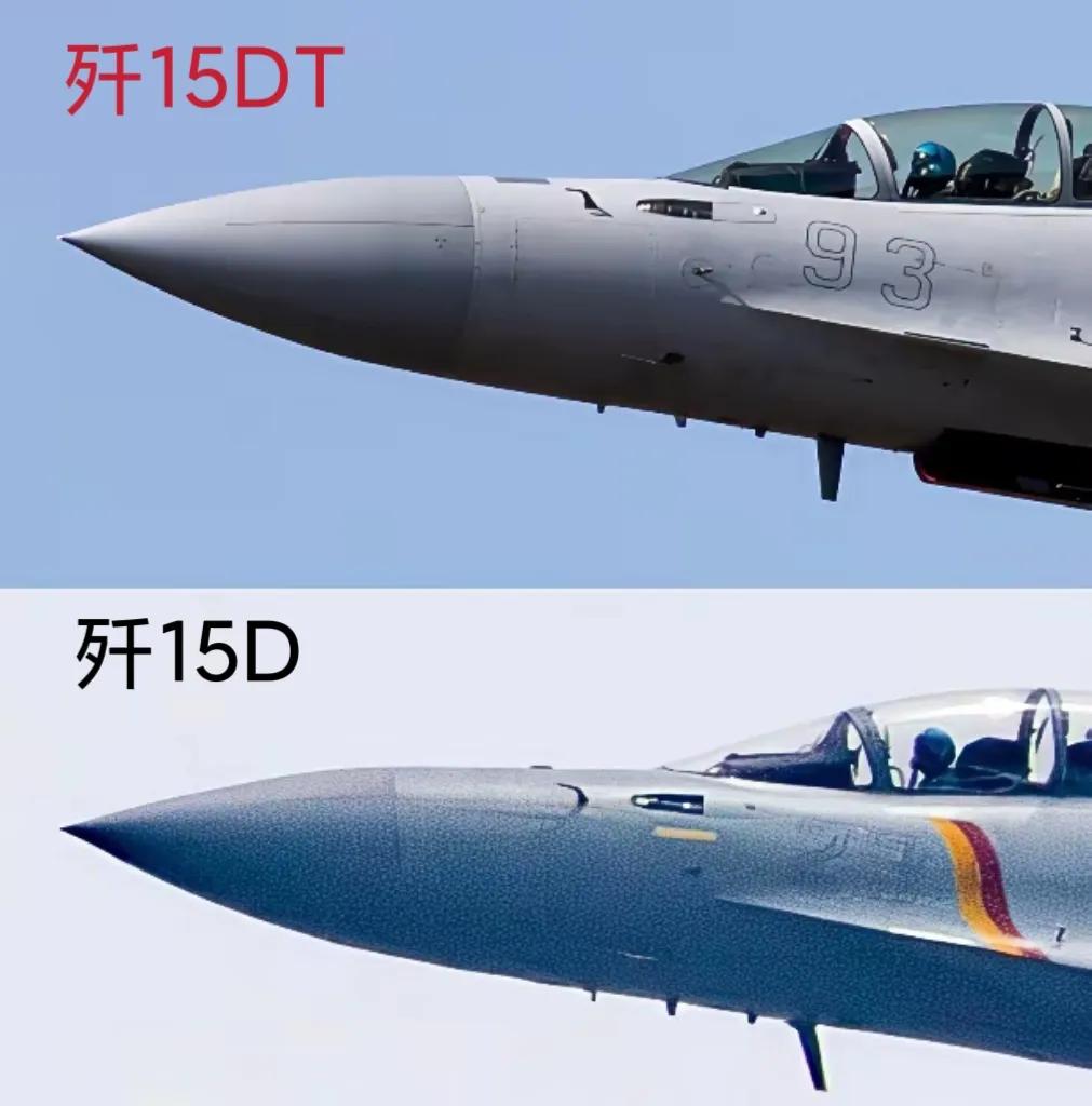 别看这两兄弟长得挺像，舷号上也只多了一个字母，但战斗力天差地别。歼15DT因为