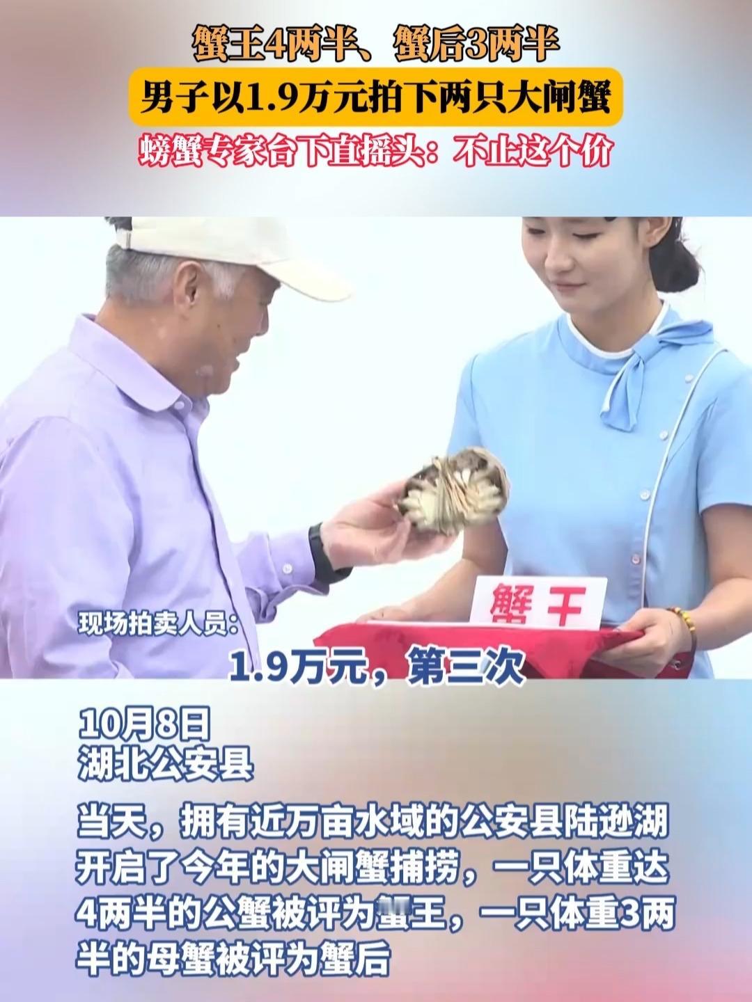 湖北两只螃蟹卖1.9万？别急着骂“智商税”，专家一句话点透真相刚看到湖北公安