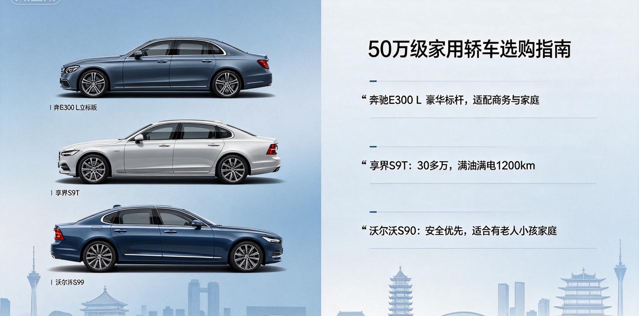 50万级家用轿车可以选哪三款？第一台直接选2026款奔驰E300L，作为50
