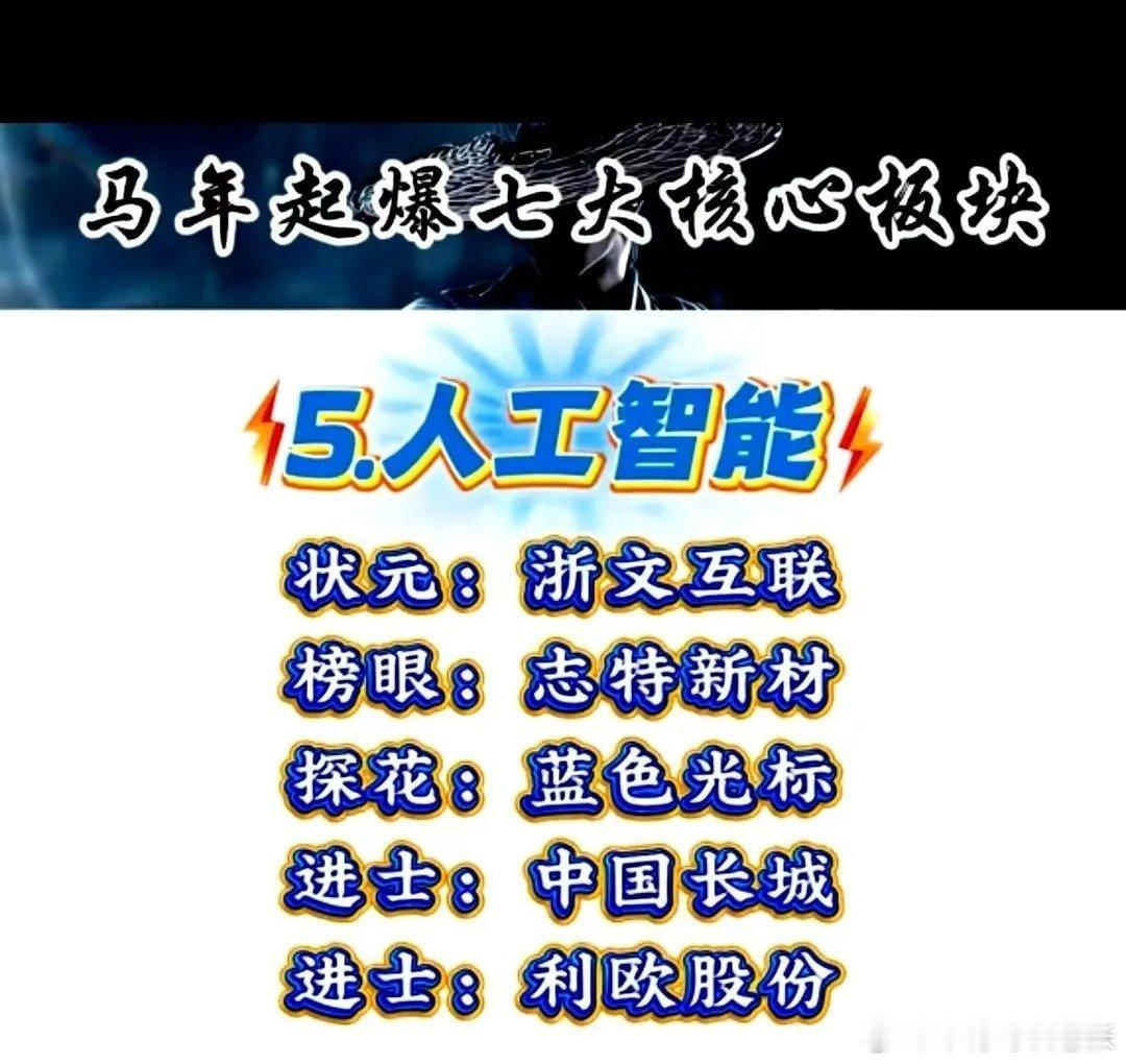 马年起爆七大核心板块。马年起爆七大核心板块。这七大板块之中的人工智能和无人驾驶的