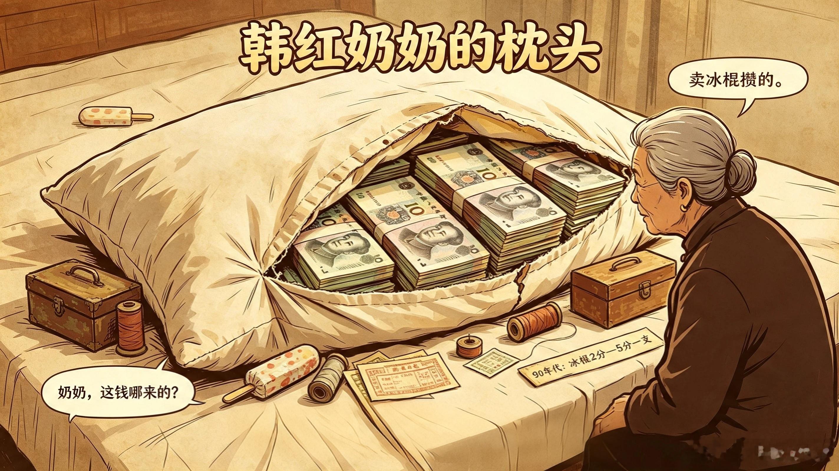 韩红奶奶的枕头，她说她拍第一个MV的钱是她奶奶卖冰棍挣的，是零零碎碎的人民币，有