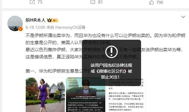 近期多个百万粉丝的大V被封禁、禁止关注，这些大V都有一个明显的特征：高度倾向华为