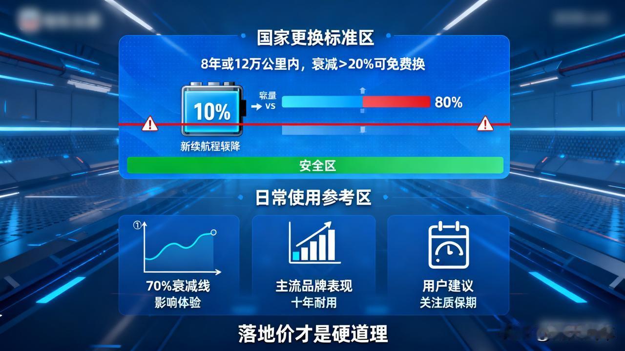 电车电池衰减到什么程度该换？标准来了。国家规定，8年或12万公里内，电池衰减