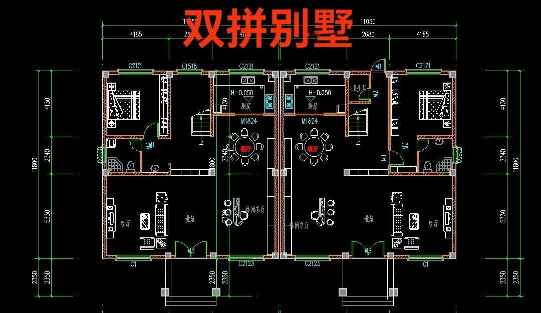 新农村双拼别墅户型图。设计自建房农村自建房农村自建别墅别墅