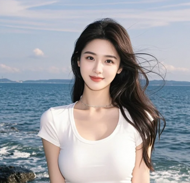 她在海边回眸一笑，仿佛整个世界都静止了