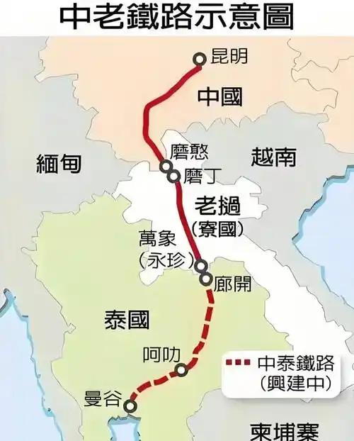 中老铁路老挝段，北起中老边境‌磨丁站‌，南至老挝首都‌万象站‌，全长约‌414公